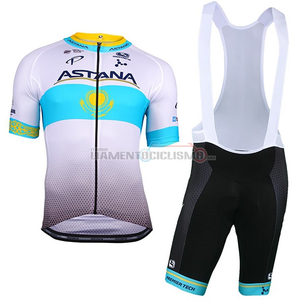 Abbigliamento Ciclismo Astana Manica Corta 2018 Bianco Blu